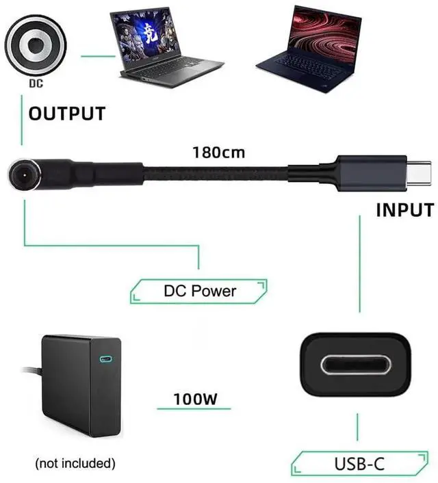 Alt view image 5 of 7 - AJMRTC USBC PD to DC 6.01.40.6mm Power Cable, 100W 20V Input 65W Output QC PD Fast Charging Cord, 1.8M TypeC Power Supply Cable for DCBarrel Port Laptops, Notebook Power Conversion Charging Cable