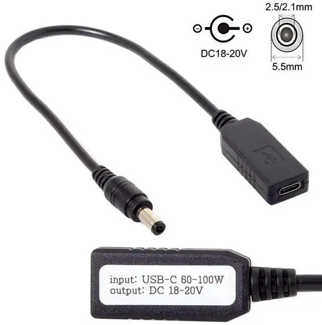 Alt view image 2 of 7 - AJMRTC USBC PD Trigger Emulator Cable, USB 3.1 TypeC to Dual DC 5.52.5mm & 5.52.1mm Power Plug, 20V PD Trigger Charge Cable for PD Power Supply to DCBarrel Laptops Notebook