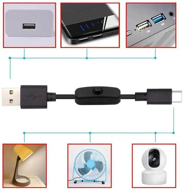 Alt view image 2 of 7 - AJMRTC USBC to USBA Cable with OnOff Power Switch Button, USB 2.0 TypeC Power Cord, Manual Control Switch Cable for 5V DC Desk Lamps, Mini Fans, Cameras and Other USBC Powered Small Devices