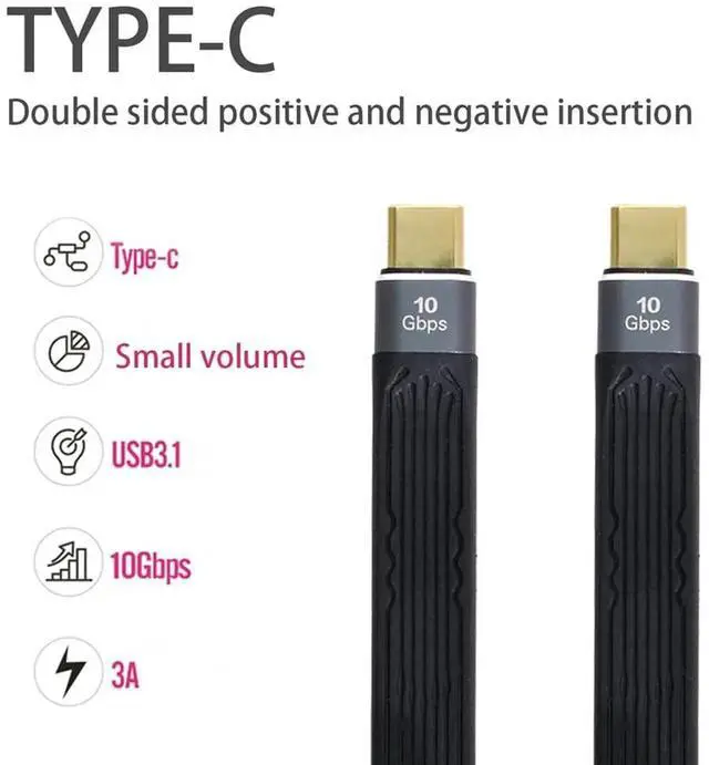 Alt view image 3 of 7 - AJMRTC USB 3.1 Gen2 Flat Slim FPC USBC Male to Male Cable, 10Gbps HighSpeed Data Sync 65W PD Fast Charging Short Flexible Ribbon Cord 13CM for Laptops, Smartphones and USBC Gadgets