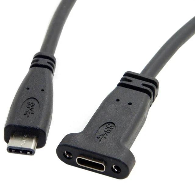 Alt view image 6 of 6 - AJMRTC USB 3.1 Gen2 USBC Male to Female PanelMount Extension Cable, Screw Hole FlushMount TypeC Extender Cord, 10Gbps Data 65W PD Charging for PC Case, Industrial Equipment, USBC Devices