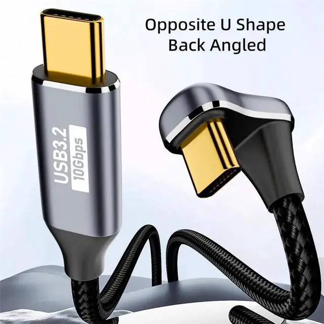 Alt view image 2 of 7 - AJMRTC 100cm Opposite UShape Back Angled USBC 3.1 Male to Male Extension Cable, 10Gbps Data 100W Power Delivery Charging Cord with Protective Sleeve for Laptops, Phones, Docking Stations & Compact