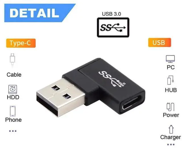 Alt view image 6 of 7 - AJMRTC 90 Degree Horizontal Right Angled USBC Female to USBA Male USB 3.0 Flat Adapter Cable, Right Angle Data & Charging Cord for Laptops, Desktops and USBC Peripherals