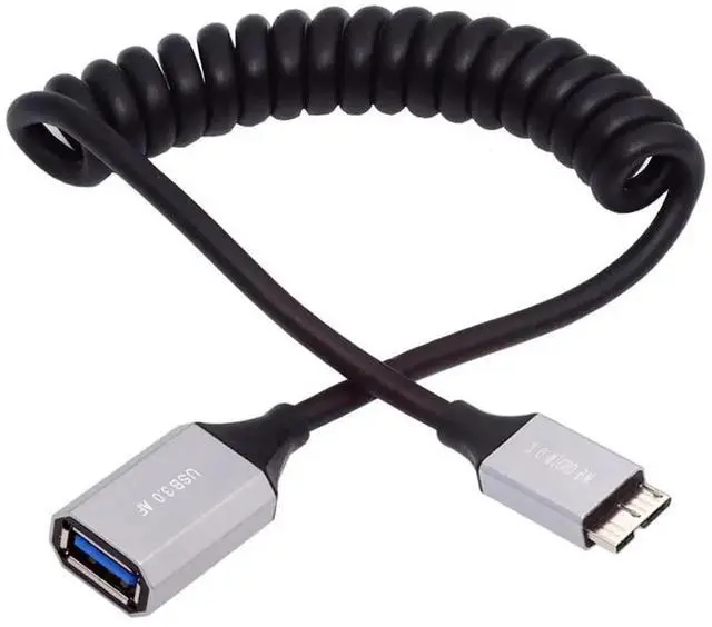 Main image of AJMRTC MicroUSB3.0 Male Host to USB3.0A Female OTG Coiled Stretch Cable 100CM, 5Gbps HighSpeed Extension Cord for Hard Drives, Phones, Cameras, Flash Drives Data Sync & Transfer