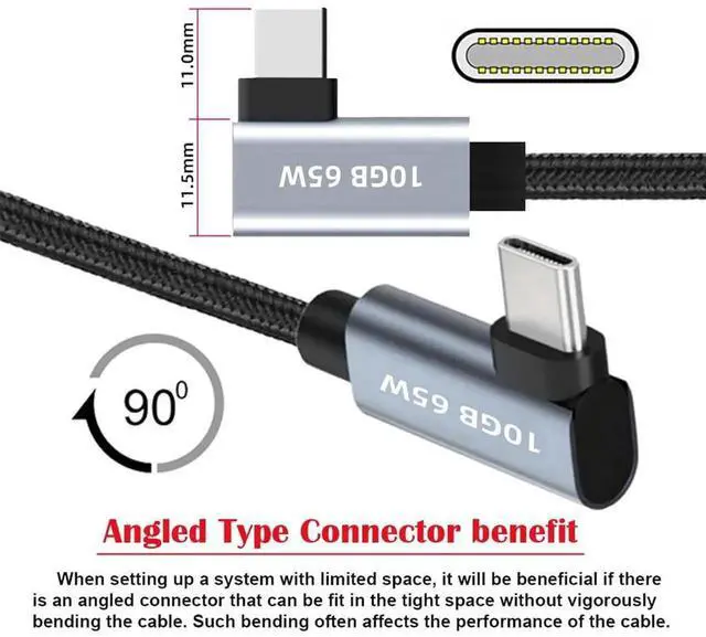 Alt view image 6 of 7 - AJMRTC 10Gbps USBC to USBC Cable 60CM, Dual 90 Degree Right Angle TypeC Male to Male Cord, 4K Video Output & PD 65W Fast Charging Data Cable for Laptops, Tablets, Smart Phones, Monitors