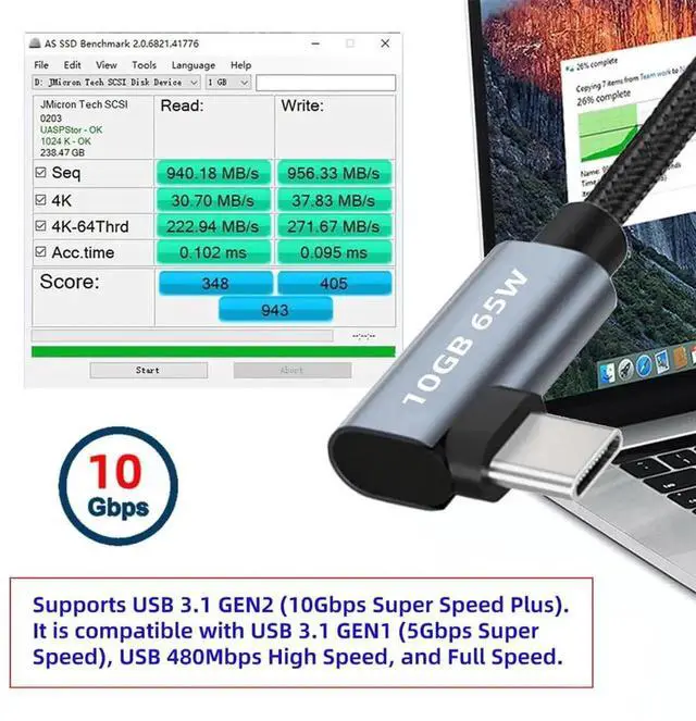 Alt view image 3 of 7 - AJMRTC 10Gbps USBC to USBC Cable 60CM, Dual 90 Degree Right Angle TypeC Male to Male Cord, 4K Video Output & PD 65W Fast Charging Data Cable for Laptops, Tablets, Smart Phones, Monitors