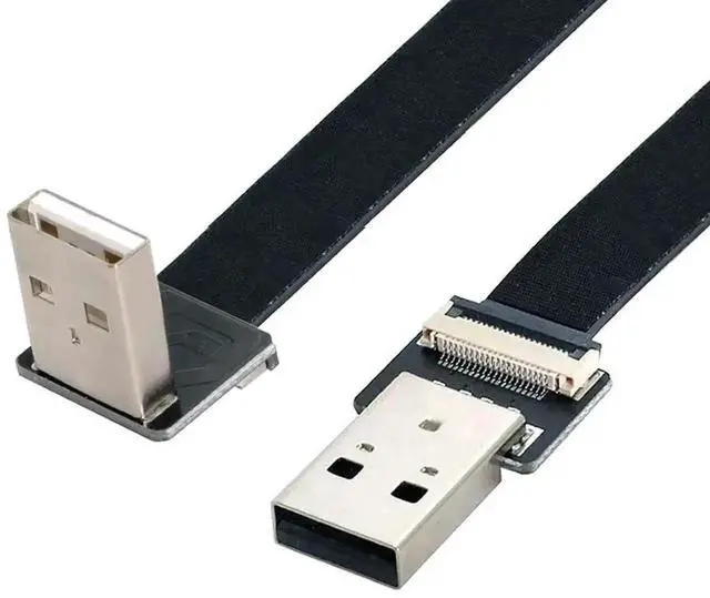 Main image of AJMRTC 0.2M USB 2.0 Flat Ribbon Flex Cable, 90 Degree Down Angled Male to Male Extension Cord, HighSpeed Data Transfer & Charging Slim Flexible Adapter Cable for Laptops, Desktops, Compact Device Con