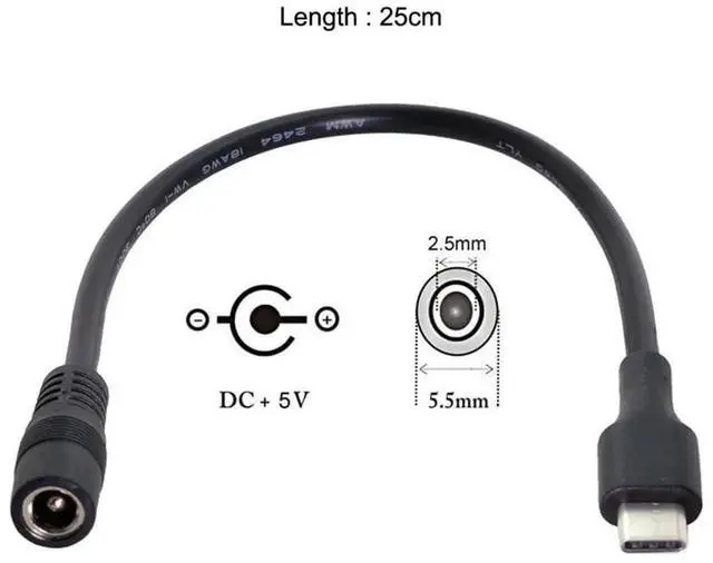 Alt view image 5 of 7 - AJMRTC USB 3.1 TypeC to DC 5V 5.5x2.5mm Power Jack Extension Charging Cable, USBC Male to DC Barrel Power Cord for 5V Powered Cell Phones, Tablets, Small Electronic Devices Power Supply