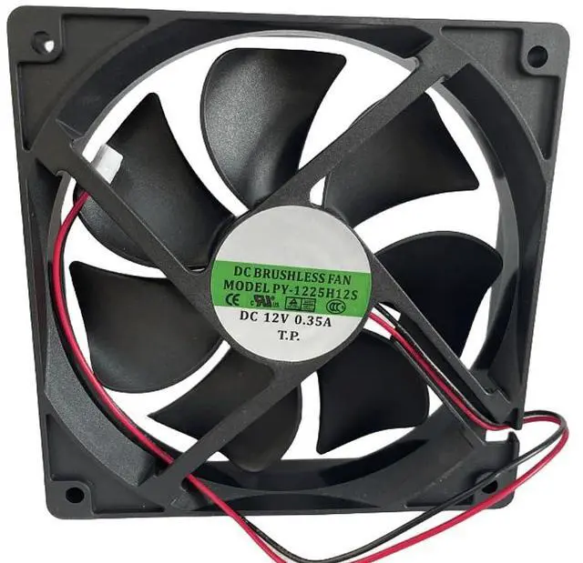 Main image of PY-1225H12S DC Brushless 12V 0.35A 120x120x25mm 12025 2Wire HighAirflow Axial Fan, Replacement 120mm Fan for Ice Maker, Incubator, PC Case, Industrial Cabinet