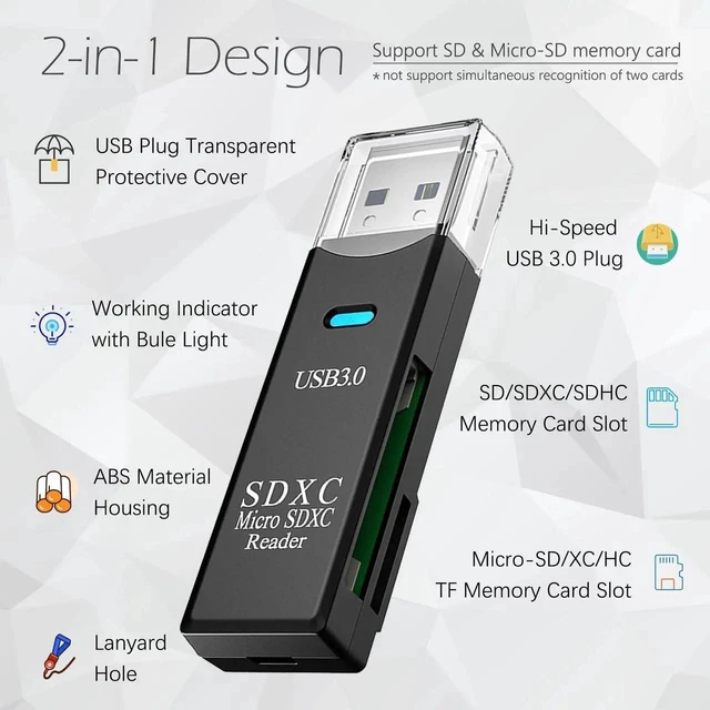 Alt view image 3 of 7 - AJMRTC USB3.0 2in1 DualSlot SD TF Card Reader 3Pack Black, 5Gbps SuperSpeed UHSI Memory Card Reader Adapter, Simultaneous Read for Camera Drone GoPro Laptop PC, Supports SDXC SDHC Micro SD MMC RS
