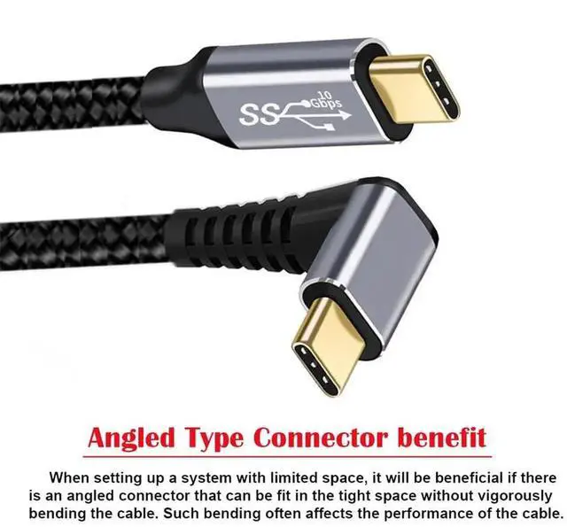 Alt view image 6 of 7 - AJMRTC 90 Degree UpDown Angled USBC Male to Male Cable, USB3.1 Gen2 10Gbps 100W PD Fast Charging Data Sync Cord, 100CM, for Laptops, Smartphones, Tablets, USBC SSD Drives