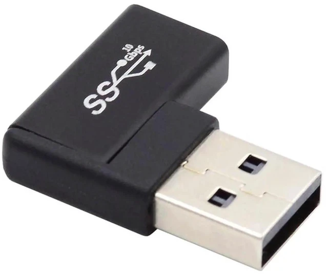 Main image of AJMRTC 90 Degree Horizontal Right Angled USBC Female to USBA Male Adapter, USB3.0 Flat TypeC Converter, Data Sync & Charging Connector for Laptop, Desktop, Phone, USBC Peripherals