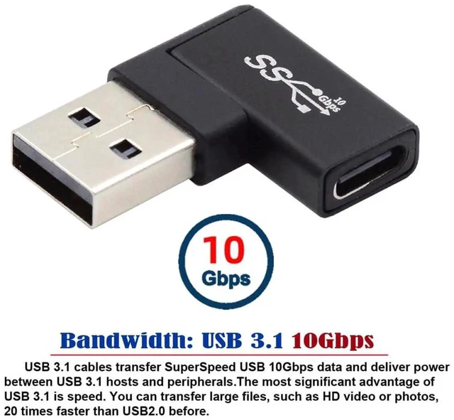 Alt view image 7 of 7 - AJMRTC 90 Degree Horizontal Right Angled USBC Female to USBA Male Adapter, USB3.0 Flat TypeC Converter, Data Sync & Charging Connector for Laptop, Desktop, Phone, USBC Peripherals