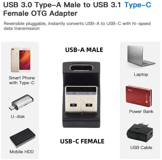 Alt view image 7 of 7 - AJMRTC Up Opposite UShape Back Angled USBC Female to USBA Male Adapter, USB 3.0 TypeC Converter, Data Sync & Charging Connector for Laptop, Desktop, Phone and USBC Peripherals