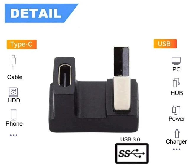 Alt view image 3 of 7 - AJMRTC Up Opposite UShape Back Angled USBC Female to USBA Male Adapter, USB 3.0 TypeC Converter, Data Sync & Charging Connector for Laptop, Desktop, Phone and USBC Peripherals