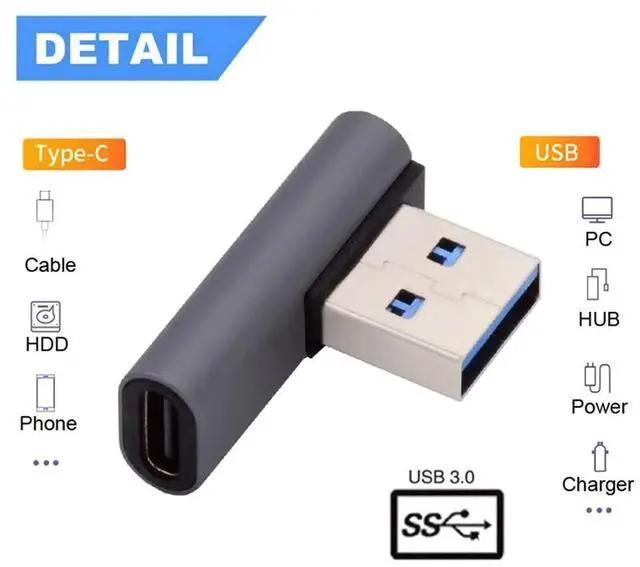 Alt view image 3 of 7 - AJMRTC 90 Degree Left Angled LowProfile USBC Female to USBA Male Adapter, USB 3.0 TypeC Converter, Data Sync & Charging Connector for Laptop, Desktop, Phone and USBC Peripherals
