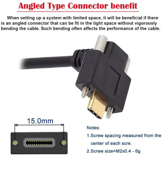 Alt view image 3 of 7 - AJMRTC Up Angled ScrewLocking USBC Male to Female Extension Cable, USB3.1 Gen2 10Gbps HighSpeed Data Cord for Realsense Camera, VR Quest Link, Industrial Vision Devices and USBC Host Equipment