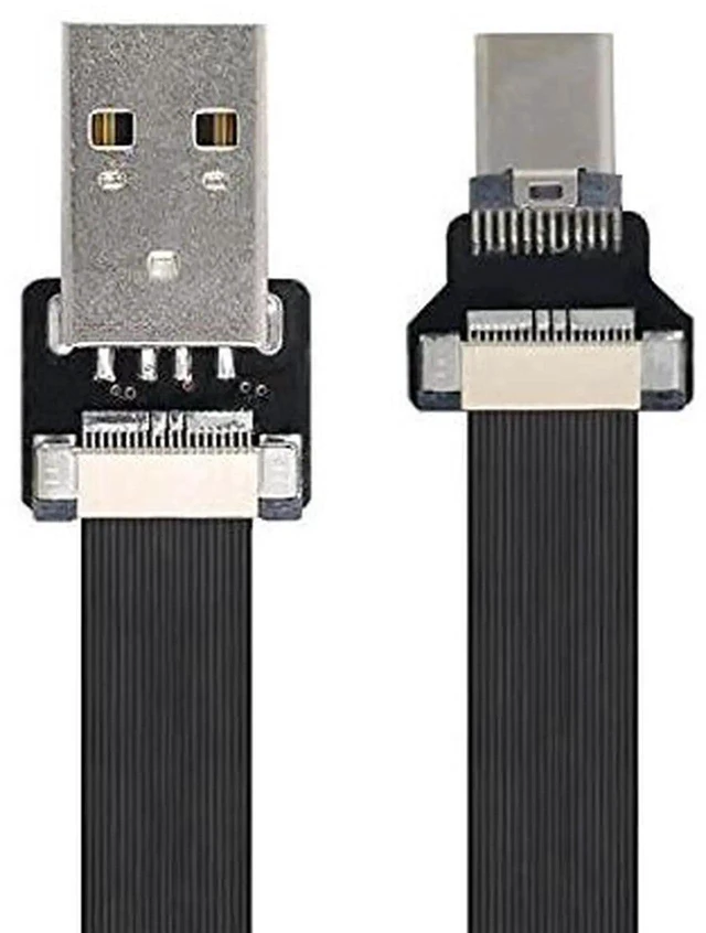 Main image of AJMRTC USB 2.0 TypeA Male to USBC Male Flat Slim FPC Ribbon Cable, 480Mbps Data Sync Charging Cord, 50CM for FPV Drones, External Disk, Smartphones and Compact Device Installation