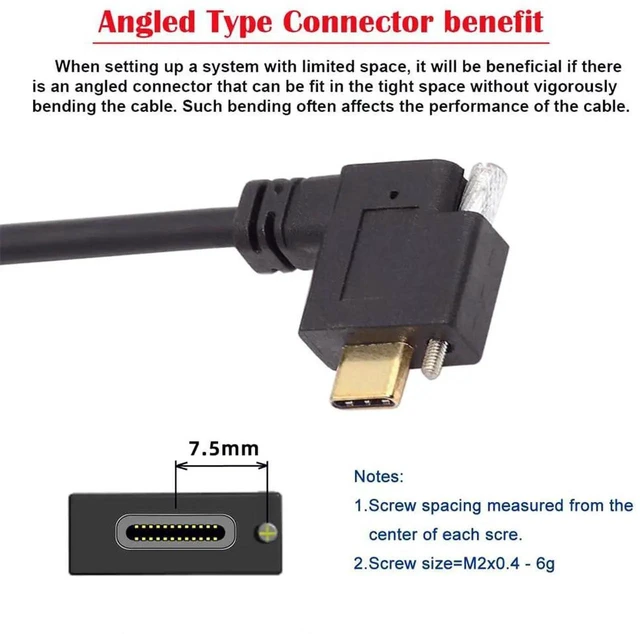 Alt view image 3 of 7 - AJMRTC RightAngled ScrewLocking USBC Male to Female Extension Cable, USB3.1 Gen2 10Gbps HighSpeed Data Cord for Realsense Camera, VR Quest Link, Industrial Vision and USBC Host Equipment