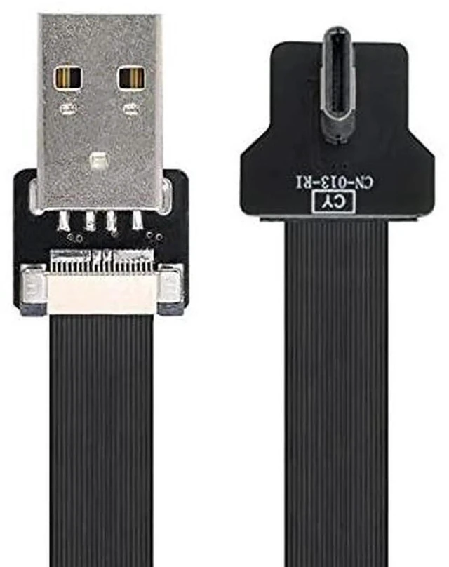 Main image of AJMRTC RightAngled USB 2.0 TypeA Male to USBC Male Flat Slim FPC Ribbon Cable, 480Mbps Data Sync Charging Cord, 100CM for FPV Drones, External Disk, Smartphones & Compact Device Installation