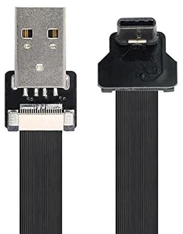 Main image of AJMRTC UpDown Angled USB 2.0 TypeA Male to USBC Male Flat Slim FPC Ribbon Cable, 480Mbps Data Sync Charging Cord, 50CM for FPV Drones, External Disk, Smartphones and CompactDevice Installation