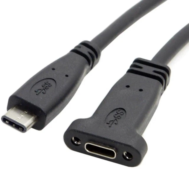 Main image of AJMRTC USB3.1 Gen2 USBC Male to Female Extension Cable, PanelMount ScrewHole Female Receptacle, 10Gbps Data Sync PD Charging Cord for PC Case, Industrial Equipment, Laptops and USBC Peripherals