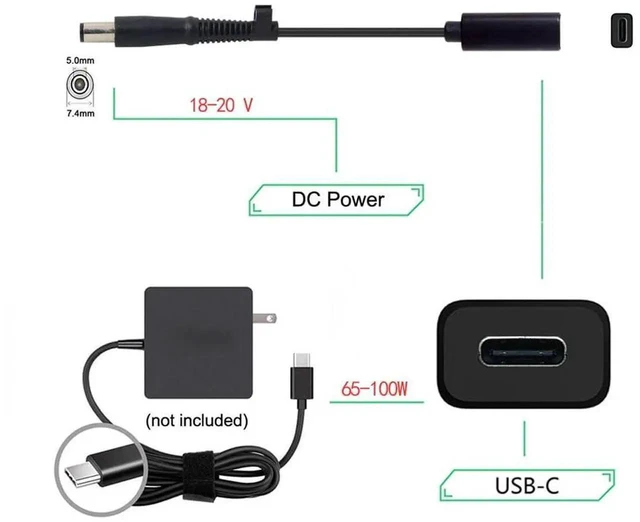 Alt view image 2 of 7 - AJMRTC USBC Female Input to DC 7.4×5.0mm Male PD Charging Cable, Builtin PD Trigger Chip, 1820V DC Output for 7.4x5.0mm Barrel Jack Laptops, PowerOnly Converter Cord for Travel and Mobile Power S