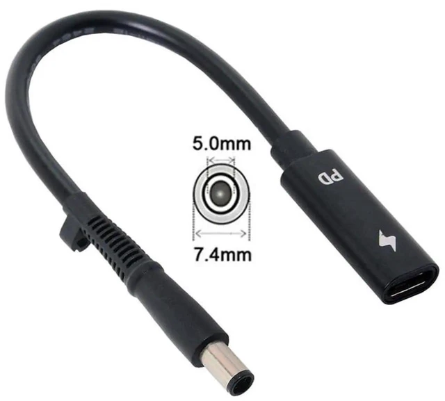 Alt view image 7 of 7 - AJMRTC USBC Female Input to DC 7.4×5.0mm Male PD Charging Cable, Builtin PD Trigger Chip, 1820V DC Output for 7.4x5.0mm Barrel Jack Laptops, PowerOnly Converter Cord for Travel and Mobile Power S