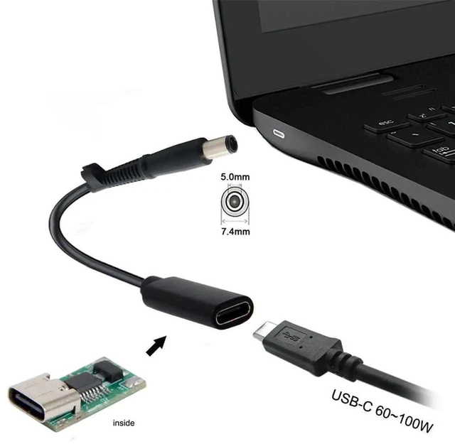 Alt view image 6 of 7 - AJMRTC USBC Female Input to DC 7.4×5.0mm Male PD Charging Cable, Builtin PD Trigger Chip, 1820V DC Output for 7.4x5.0mm Barrel Jack Laptops, PowerOnly Converter Cord for Travel and Mobile Power S