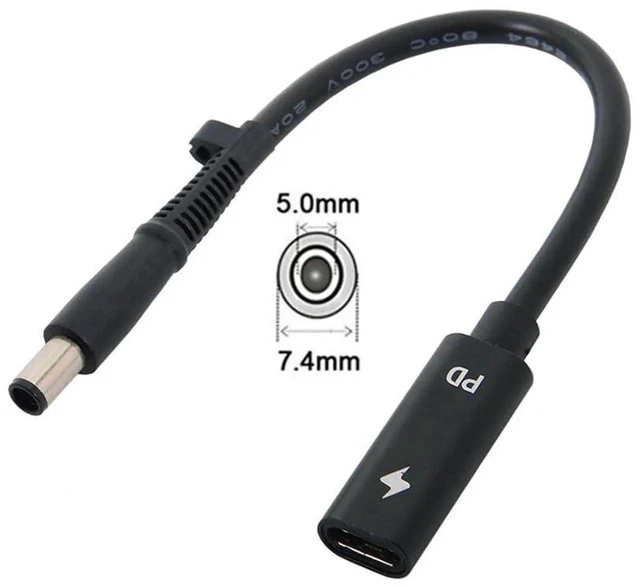 Alt view image 3 of 7 - AJMRTC USBC Female Input to DC 7.4×5.0mm Male PD Charging Cable, Builtin PD Trigger Chip, 1820V DC Output for 7.4x5.0mm Barrel Jack Laptops, PowerOnly Converter Cord for Travel and Mobile Power S