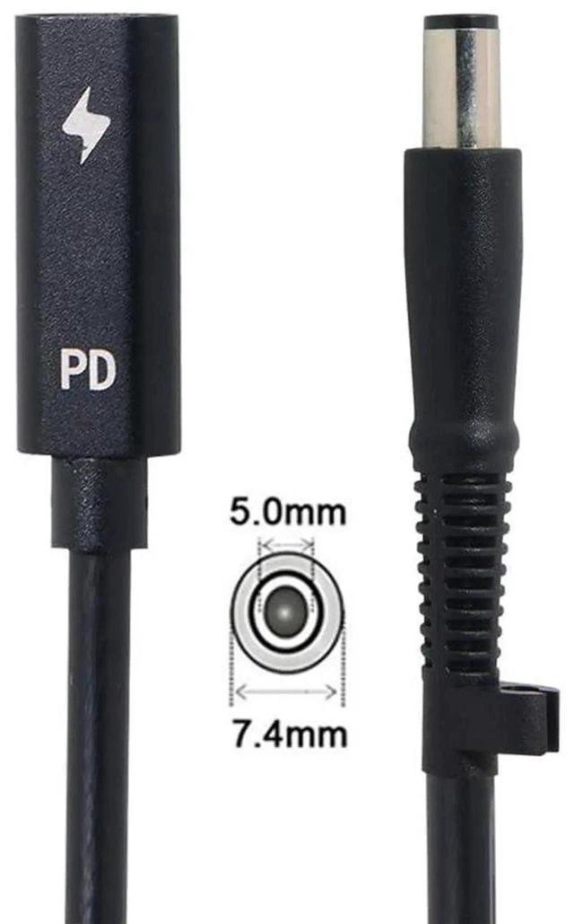 Alt view image 4 of 7 - AJMRTC USBC Female Input to DC 7.4×5.0mm Male PD Charging Cable, Builtin PD Trigger Chip, 1820V DC Output for 7.4x5.0mm Barrel Jack Laptops, PowerOnly Converter Cord for Travel and Mobile Power S