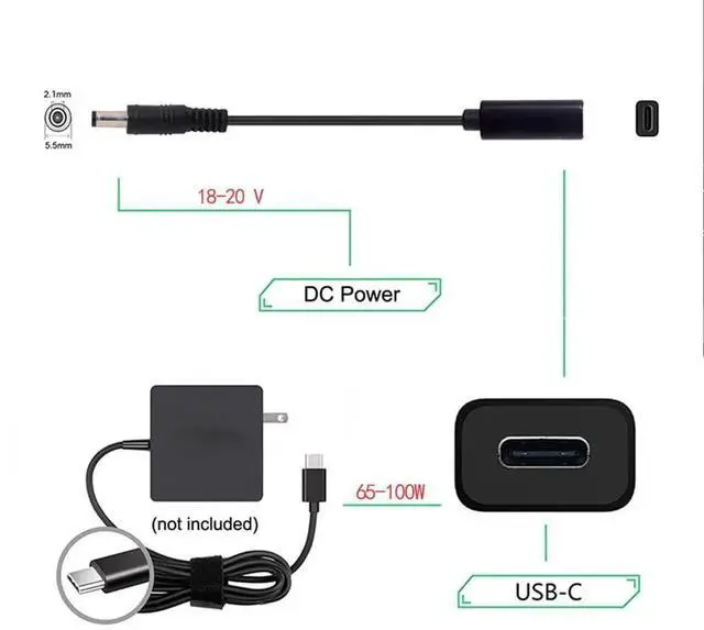 Alt view image 4 of 7 - AJMRTC USBC Female to DC 5.5x2.1mm PD Trigger Charging Cable, 1820V Output Barrel Power Cord, Convert USBC PD Charger for DC Barrel Jack Laptops, Replace Original Laptop Power Adapter Cable