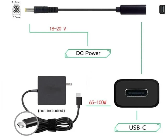 Alt view image 5 of 7 - AJMRTC USBC Female to DC 5.5x2.5mm PD Trigger Charging Cable 20cm, 1820V Barrel Power Cord, Convert USBC PD Charger for DC Barrel Jack Laptops, Short Replacement Laptop Power Supply Cable