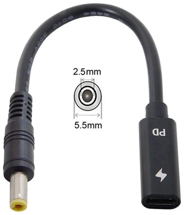 Alt view image 6 of 7 - AJMRTC USBC Female to DC 5.5x2.5mm PD Trigger Charging Cable 20cm, 1820V Barrel Power Cord, Convert USBC PD Charger for DC Barrel Jack Laptops, Short Replacement Laptop Power Supply Cable