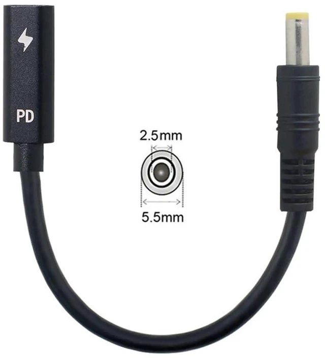 Alt view image 3 of 7 - AJMRTC USBC Female to DC 5.5x2.5mm PD Trigger Charging Cable 20cm, 1820V Barrel Power Cord, Convert USBC PD Charger for DC Barrel Jack Laptops, Short Replacement Laptop Power Supply Cable