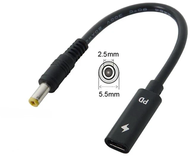 Alt view image 2 of 7 - AJMRTC USBC Female to DC 5.5x2.5mm PD Trigger Charging Cable 20cm, 1820V Barrel Power Cord, Convert USBC PD Charger for DC Barrel Jack Laptops, Short Replacement Laptop Power Supply Cable