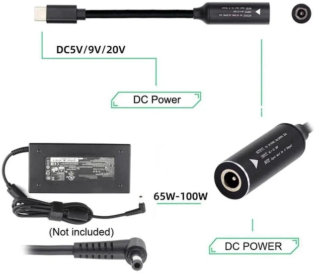 Alt view image 2 of 7 - AJMRTC DC Jack 5.5x1.7mm Male to USBC TypeC Female PD Charging Power Cable, 5V 9V 20V Output Barrel Cord, Convert DC Power Adapter for USBC Laptops Smartphones Tablets Charging