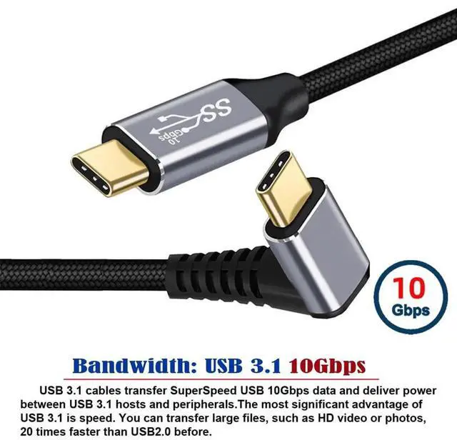 Alt view image 3 of 7 - AJMRTC 100CM 90 Degree UpDown Angled USBC Male to Male Cable, USB3.1 Gen2 10Gbps 100W Fast Charging Data Sync Cord for Laptop, Smartphone, Tablet, Docking Station, USBC Enabled Devices