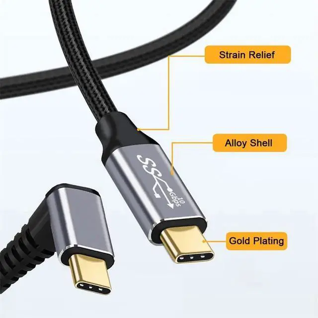 Alt view image 7 of 7 - AJMRTC 100CM 90 Degree UpDown Angled USBC Male to Male Cable, USB3.1 Gen2 10Gbps 100W Fast Charging Data Sync Cord for Laptop, Smartphone, Tablet, Docking Station, USBC Enabled Devices