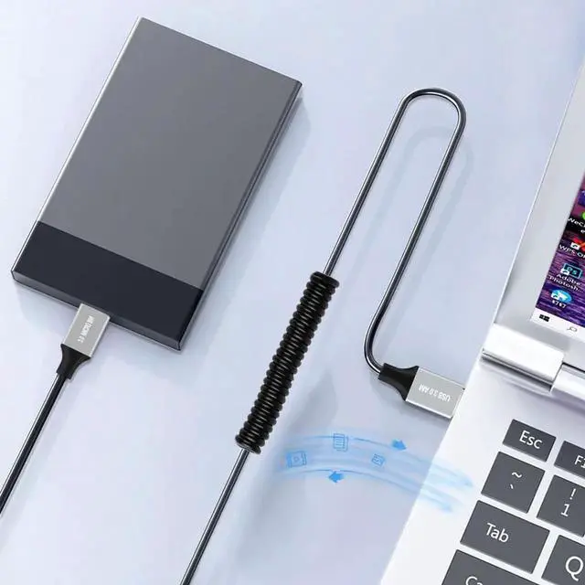 Alt view image 6 of 7 - AJMRTC 100cm Stretch Coiled OTG Cable, USBC Host Male to MicroUSB3.0 Male 5Gbps HighSpeed Data Sync Extension Cord for External Hard Disk, Smartphone, Camera, SSD, MicroUSB 3.0 Devices
