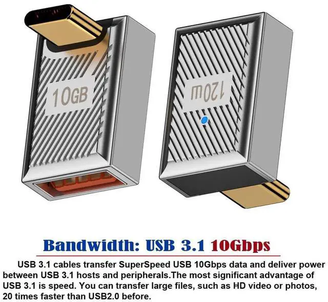 Alt view image 5 of 7 - AJMRTC UpAngled USBC Male to USB3.0A Female OTG Adapter, USB3.1 Gen2 10Gbps Data 120W PD Power Delivery, Alloy Shell Mecha Cyberpunk Style Converter for Laptop, Tablet, Smartphone, USBA Peripheral