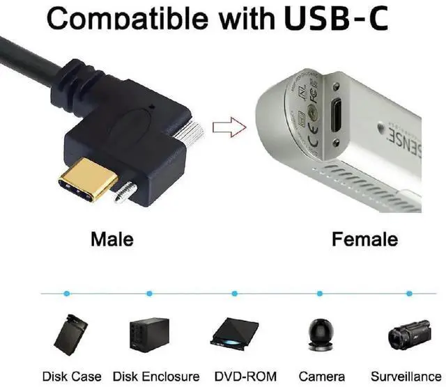 Alt view image 6 of 7 - AJMRTC 1M USB 3.1 TypeC Single Locking Screw LeftRight Angled to USB 3.0 TypeA Male to Male Cable, 5Gbps Data & Power Sync Cord for Industrial Camera, Machine Vision, VR Equipment