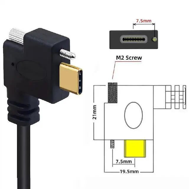 Alt view image 2 of 7 - AJMRTC 1M USB 3.1 TypeC Single Locking Screw LeftRight Angled to USB 3.0 TypeA Male to Male Cable, 5Gbps Data & Power Sync Cord for Industrial Camera, Machine Vision, VR Equipment