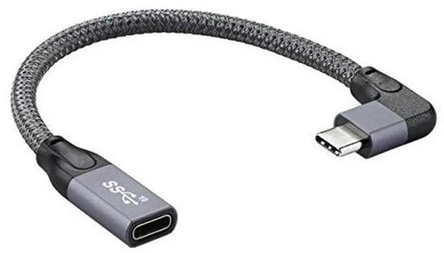 Main image of AJMRTC Left Right Angled USBC Extension Cable, USB 3.1 Gen2 TypeC Male to Female Data Cord with Sleeve, 10Gbps HighSpeed Sync for Laptops, Tablets, USBC Docking Stations and Peripherals