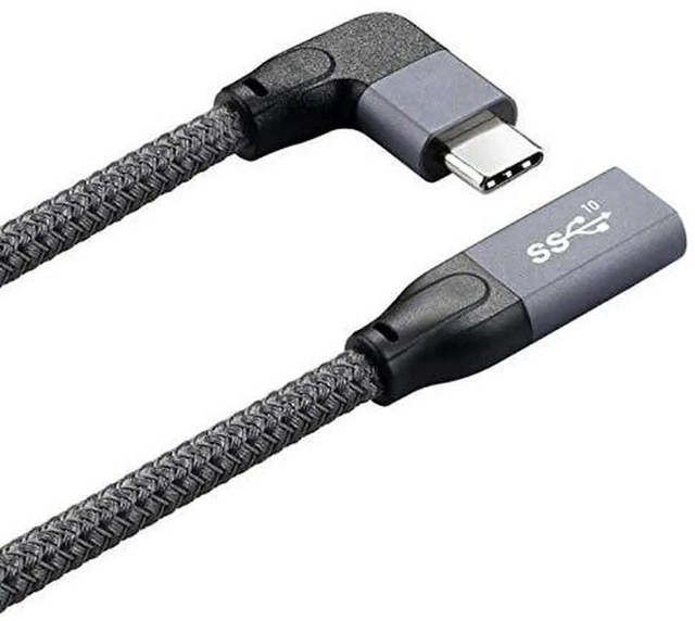 Alt view image 2 of 6 - AJMRTC Left Right Angled USBC Extension Cable, USB 3.1 Gen2 TypeC Male to Female Data Cord with Sleeve, 10Gbps HighSpeed Sync for Laptops, Tablets, USBC Docking Stations and Peripherals