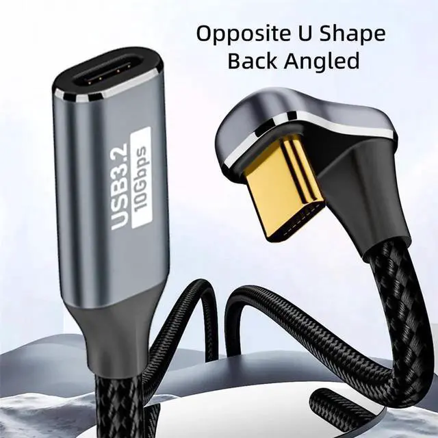 Alt view image 2 of 7 - AJMRTC Opposite UShape Back Angled USBC Extension Cable 50CM, USB 3.1 Gen2 TypeC Male to Female 10Gbps Data 100W PD Fast Charging Cord with Sleeve for Laptops, Smartphones, Docking Hubs & USBC Per