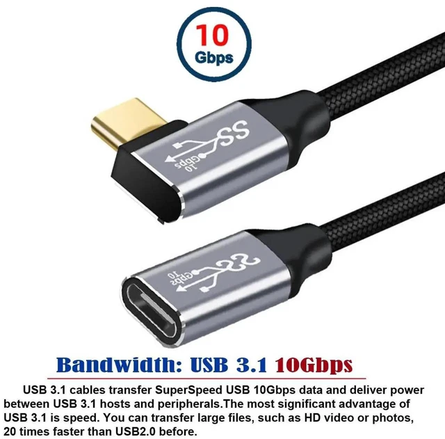 Alt view image 7 of 7 - AJMRTC LeftRight Angled USBC Extension Cable 50CM, USB 3.1 Gen2 TypeC Male to Female 10Gbps Data 100W PD Fast Charging Cord with Sleeve for Laptops, Docking Hubs, Smartphones and USBC Peripherals