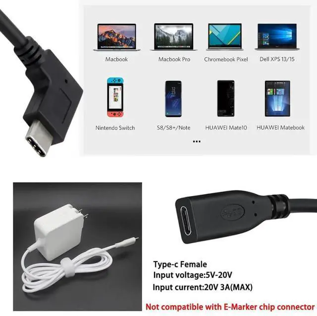 Alt view image 2 of 6 - AJMRTC 90 Degree Right Angled USBC Extension Cable 20cm, USB 3.1 Gen2 TypeC Male to Female HighSpeed Data Extender Cord for Tablets, Laptops, Smartphones, Docking Hubs and USBC Peripherals