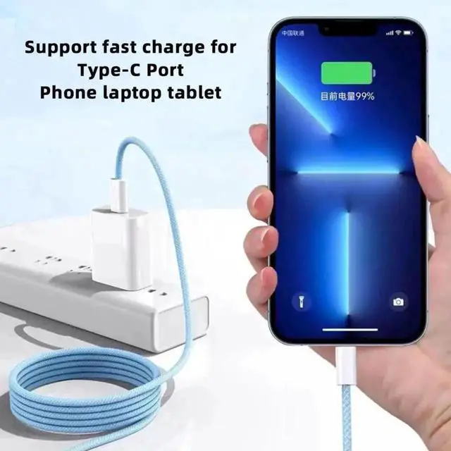 Alt view image 2 of 6 - AJMRTC Blue Nylon Braided USBC to USBC Cable 6.56FT/2.0M, USB 2.0 480Mbps Data Sync PD 27W65W Fast Charging MaletoMale Cord for Laptops, Smartphones, Tablets and USBC Power Adapters