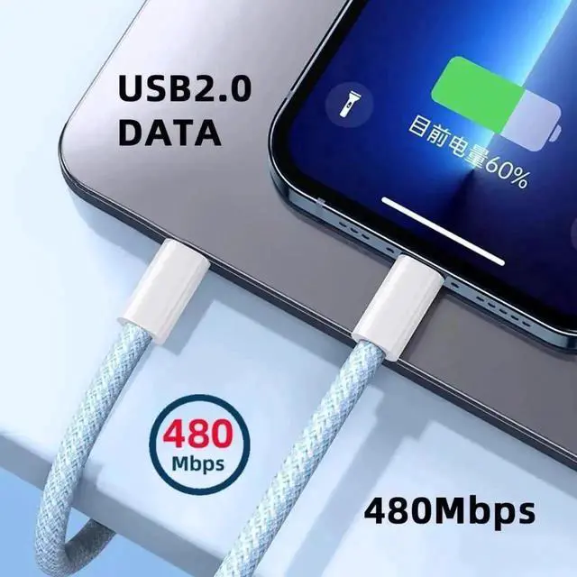 Alt view image 6 of 6 - AJMRTC Blue Nylon Braided USBC to USBC Cable 6.56FT/2.0M, USB 2.0 480Mbps Data Sync PD 27W65W Fast Charging MaletoMale Cord for Laptops, Smartphones, Tablets and USBC Power Adapters